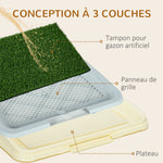 Toilette pour chien litière avec tapis en gazon artificiel plateau et panneau grillagé 63 x 48,5 cm