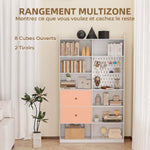 Bibliothèque, Étagère 6 Niveaux, 120 x 30 x 200 cm, Meuble de Rangement avec 2 Tiroirs et Panneau Perforé, Blanc