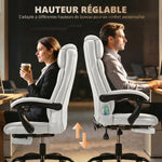 Fauteuil de Bureau Massant 7 Points, Chaise de Bureau Ergonomique avec Repose-pieds Rétractable, Dossier Inclinable 155°, Hauteur Réglable, Pivotant à 360°, télécommande Filaire, Blanc