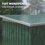 Abri de jardin 3,6 m² 280 x 130 x 172 cm kit de fondation porte coulissante ventilations acier galvanisé vert foncé