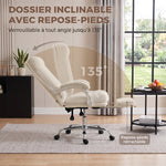 Chaise Bureau Ergonomique, Fauteuil de Bureau Inclinable en Chenille, Hauteur Réglable, Repose-Pieds, Crème