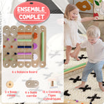 Viga de equilibrio de madera para niños de 3 a 8 años con piedras de obstáculos coloridas, interior y exterior
