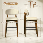 Lot de 2 Tabourets de Bar, Chaises de Bar en Chenille, Assise Rembourrée, Dossier et Repose-Pieds, Pieds en Bois, Beige