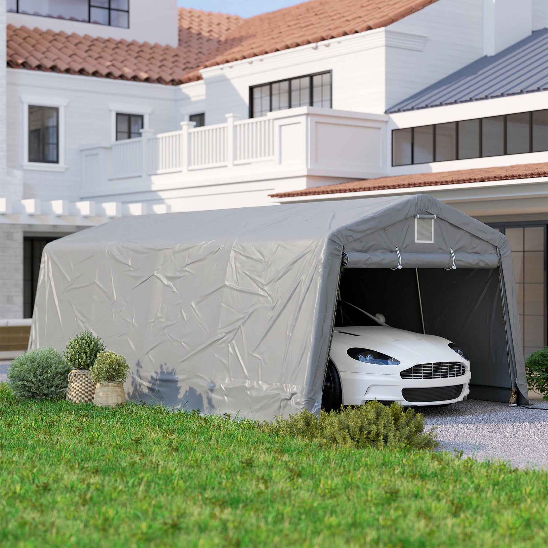 Tente garage carport dim. 6,2L x 3,3l x 2,4H m acier galvanisé robuste PE haute densité 150 g/m² imperméable anti-UV