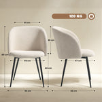Juego de 2 sillas de comedor con respaldo de tela efecto lana de borreguito, patas de acero, 55 x 62 x 80 cm, beige negro