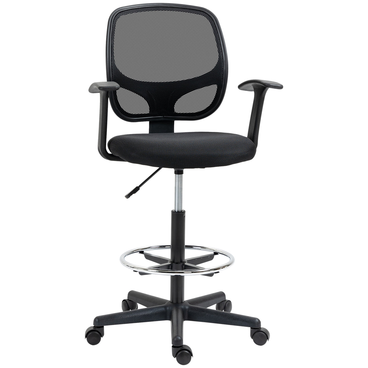 Chaise bureau ergonomique, chaise de dessin, repose-pieds, dossier en maille, hauteur réglable, 64x57x110-132cm, noir