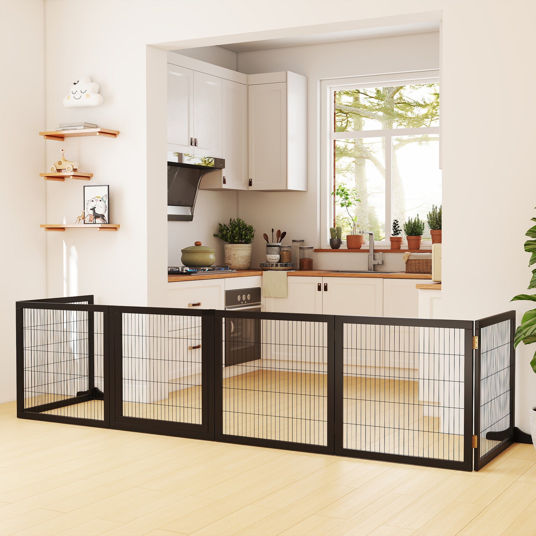 Barrière de sécurité pour chien barrière pliable à 6 panneaux avec pieds amovibles 432 x 36 x 70 cm noir