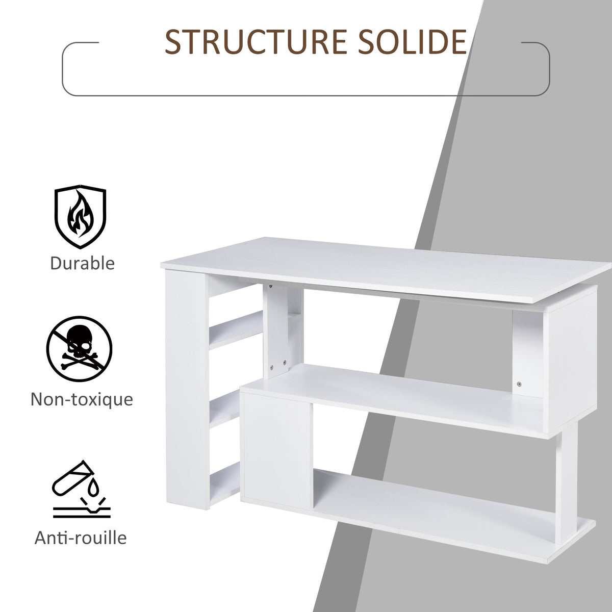 Scrivania angolare tavolo da pranzo con contenitore scrivania per computer modulare libreria integrata + scaffale a 3 livelli bianco