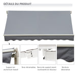 Store banne manuel rétractable 395 x 245 cm store exterieur terrasse avec manivelle, angle réglable 45°-85°