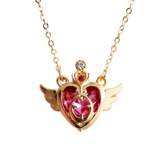Collier Couronne Cœur Pêche en Métal et Gemmes