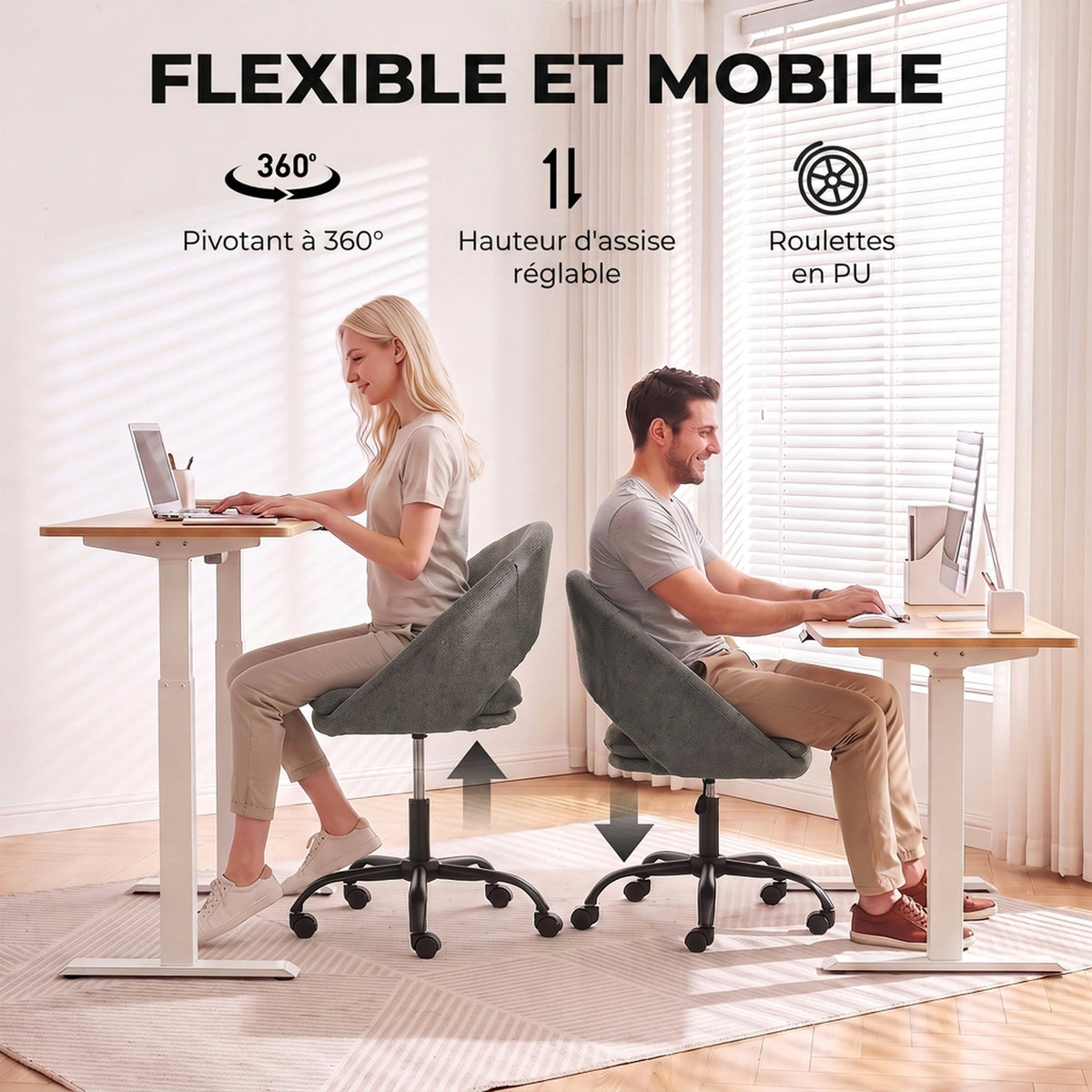 Sedia da ufficio ergonomica in ciniglia, altezza regolabile, braccioli integrati, girevole a 360°, 59x60x79-89 cm, verde scuro