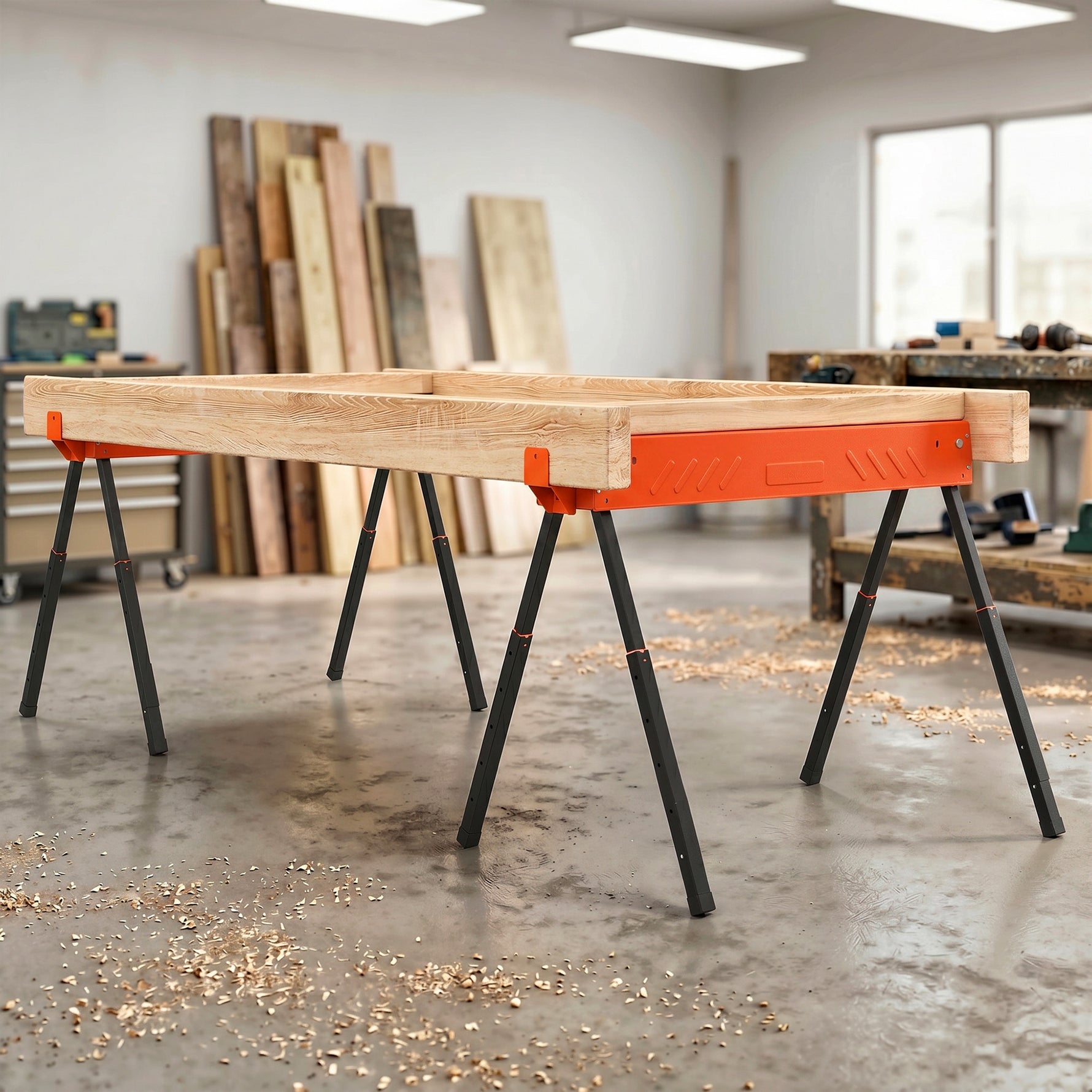 Lot de 2 Tréteaux Pliables en Métal, Charge Max. 500 kg, Tréteaux Portables, Hauteur Réglable 71-85,5cm, Orange