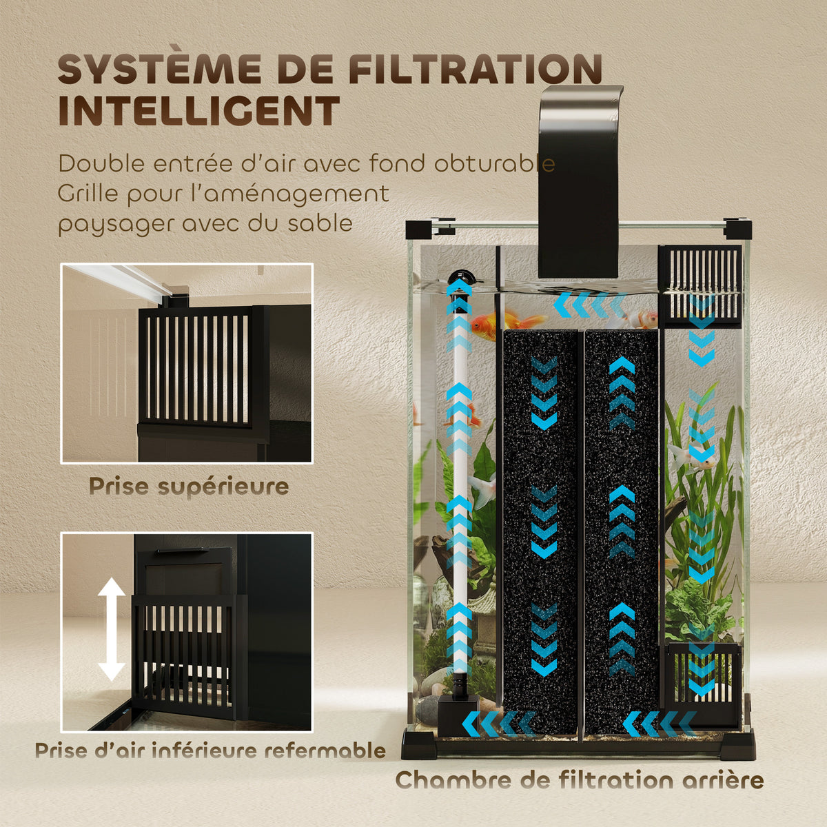 Aquarium en Verre Trempé Nano Aquarium avec Filtre Intégré Pompe 5W et Éclairage LED 30x30x45cm Noir