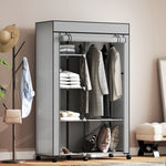 Armadio guardaroba in tessuto mobile contenitore 6 ruote asta appendiabiti e ripiani a giorno 103x43x162,5cm grigio