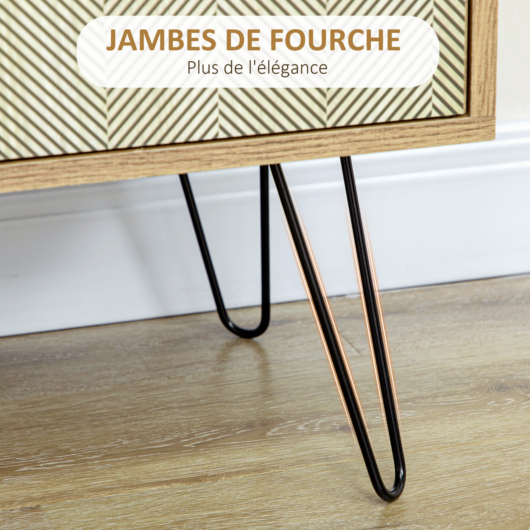 Meuble de rangement commode buffet 4 tiroirs 1 placard - pieds épingles à cheveux style bohème 79 x 39 x 86 cm marron