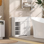 Meuble de Salle de Bain avec 1 Tiroir, 2 Portes, 3 Compartiments Ouverts, Style Scandinave, 80x30x80,2cm, Blanc