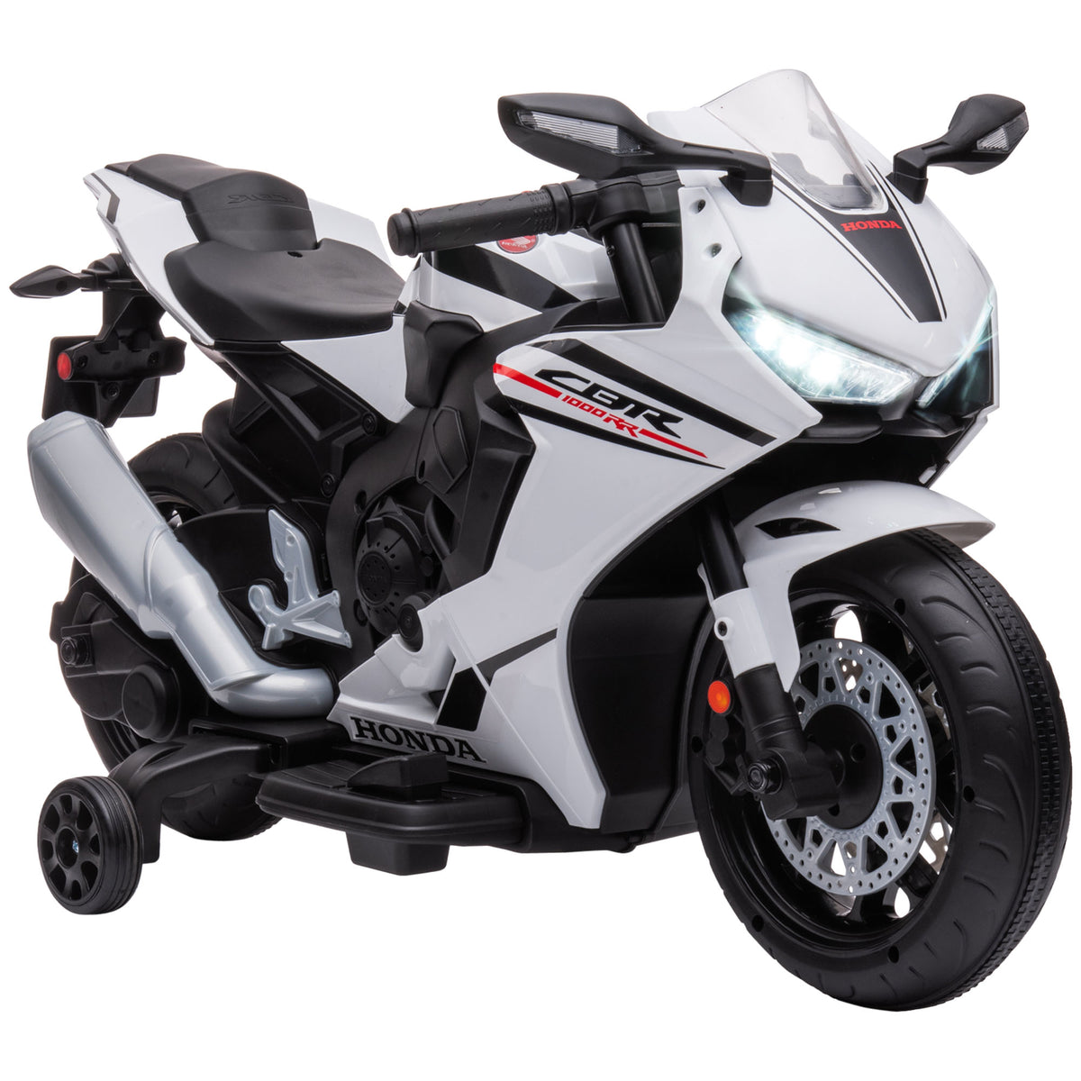 Moto Électrique Enfants sous Licence HONDA 6 V, 3 Km/h, Musique & Lumière, 2 Roues d'Entraînement, Blanc