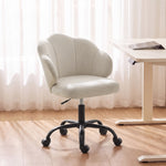Chaise Bureau en Velours, Chaise Coiffeuse avec Dossier en Pétale, Hauteur Réglable, Fonction Bascule, Crème