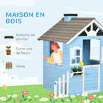 Cabane de jeu pour enfant maison de jardin en bois porte et fenêtres de 3 à 7 ans dim. 151L x 112.5l x 142H cm bleu
