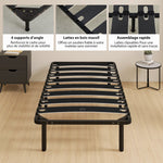 Struttura letto 90 x 190 cm, letto singolo con rete a doghe in legno massello e testiera, con vano contenitore sottostante, nero