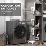 Étendoir à Linge 3 Niveaux, Sechoir a Linge avec 6 Roulettes, Pliable, Cadre en Acier Inoxydable et Ailes Latérales, pour Intérieur Extérieur, 142 x 55 x 152 cm, Blanc
