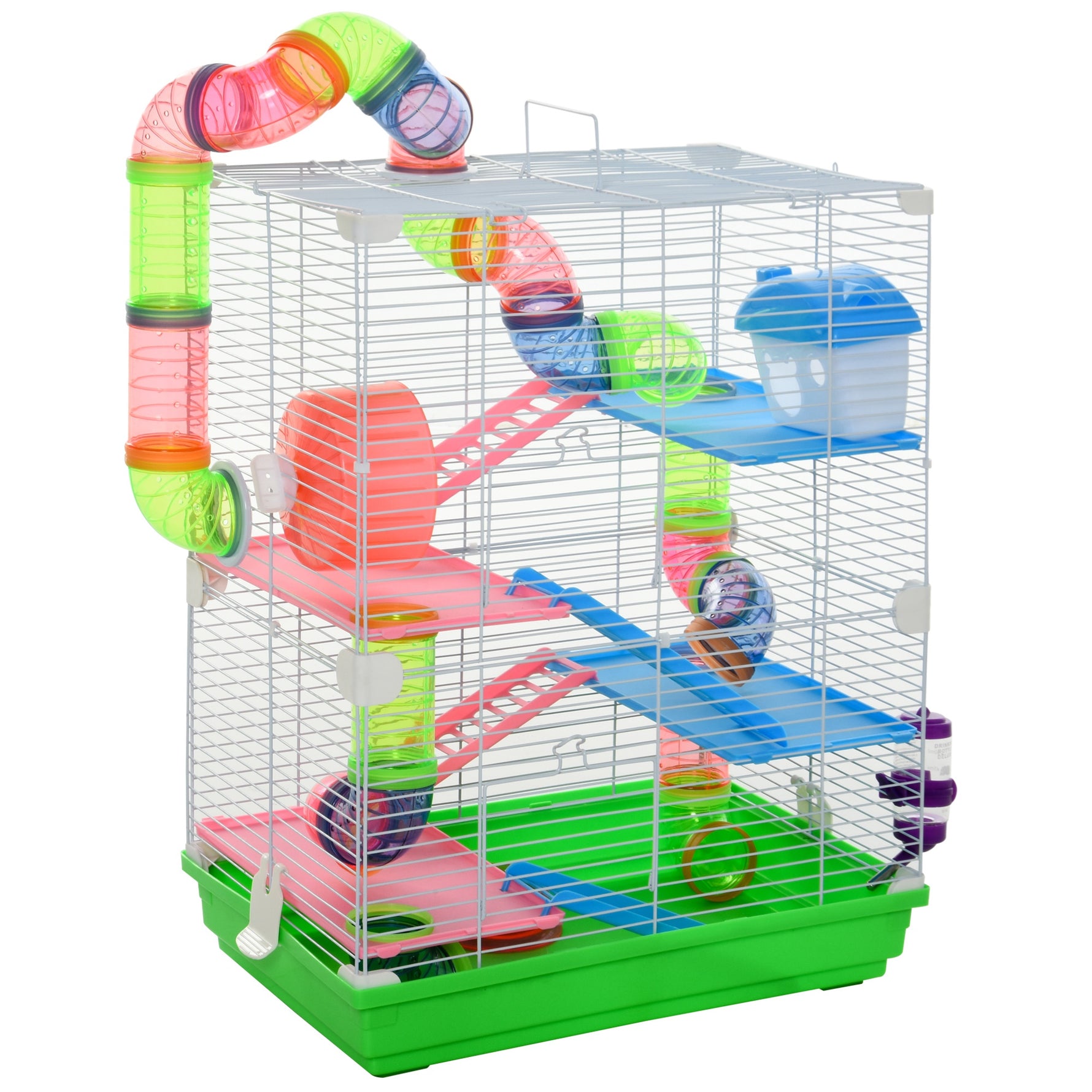 Cage pour hamster et gerbille à 5 étages, habitat sécurisé en grillage métallique avec tunnels, roue, maison et échelles, 46 x 30 x 58 cm, vert