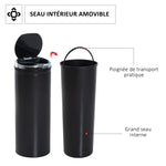 Poubelle à capteur de mouvement ouverture automatique 1 bac de 50 L en acier inoxydable noir