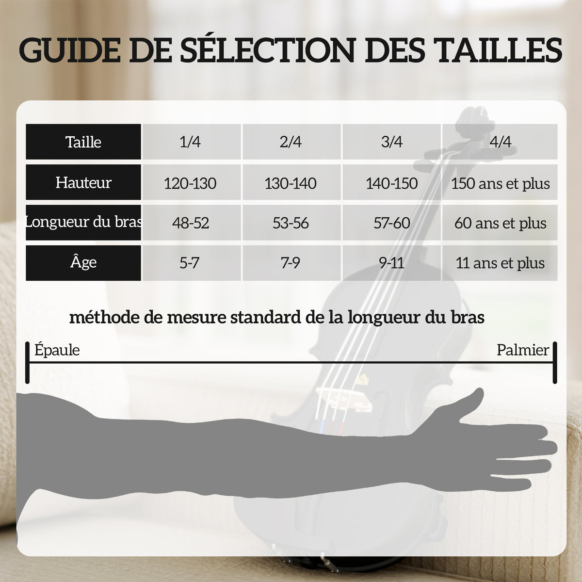 Violon 4/4 Ensemble de Violon en Bois Massif pour Adultes et Débutants avec Étui Léger et Portable 60 x 21 cm Noir