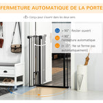 Barrière de sécurité animaux de 104,1H cm avec porte fermeture automatique système de double verrouillage noir