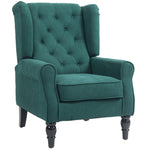 Gecapitonneerde salonfauteuil met brede zitting, houten poten, klassieke stijl, hoog comfort, 74 x 86 x 102 cm, groen