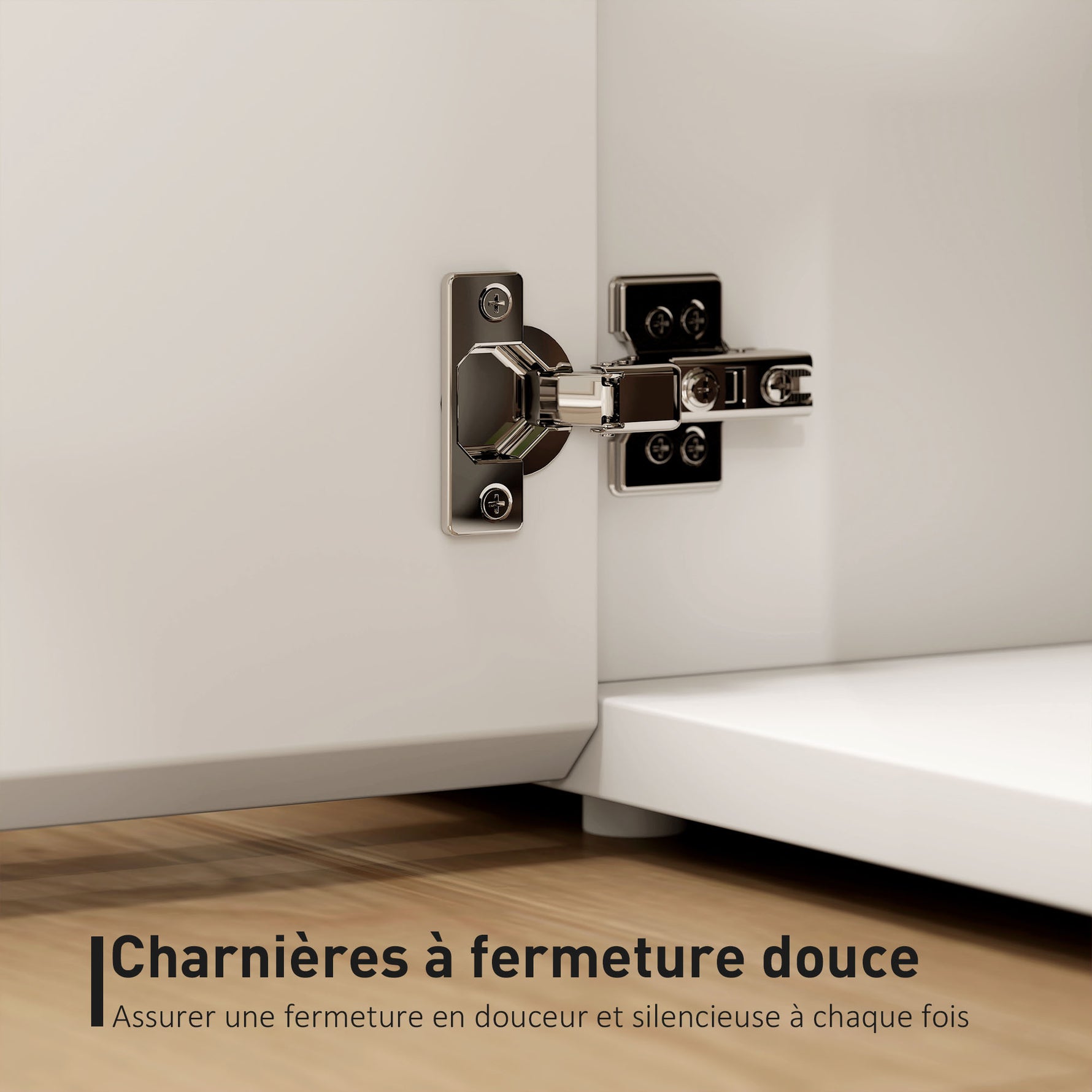 Meuble TV, banc TV avec 4 portes à fermeture amortie, étagère réglable et passe-câbles, 135 x 38 x 45 cm, blanc