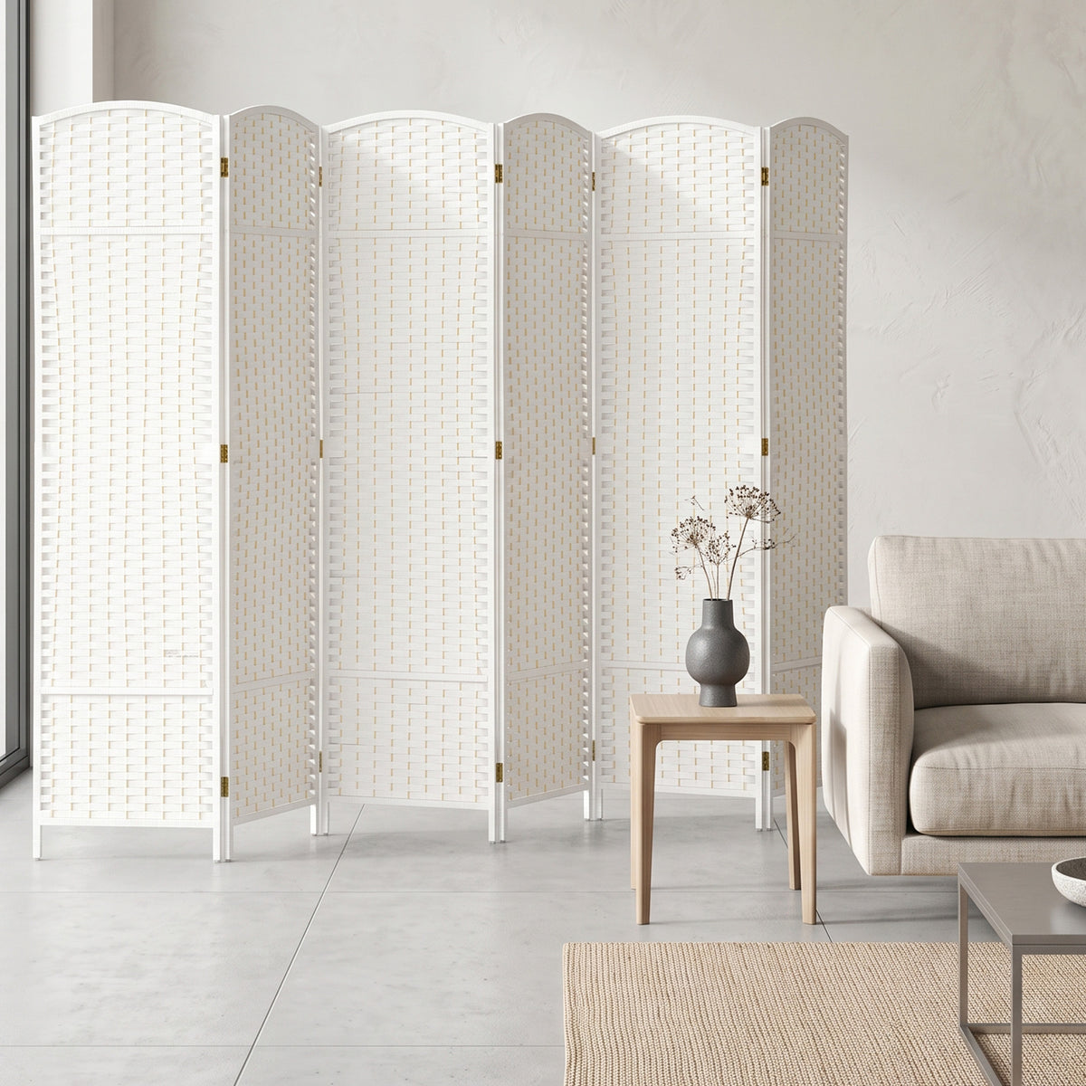 Paravent interieur en bois 6 panneaux 240 x 170 cm séparateur de pièce pliable pour salon, chambre à coucher, naturel