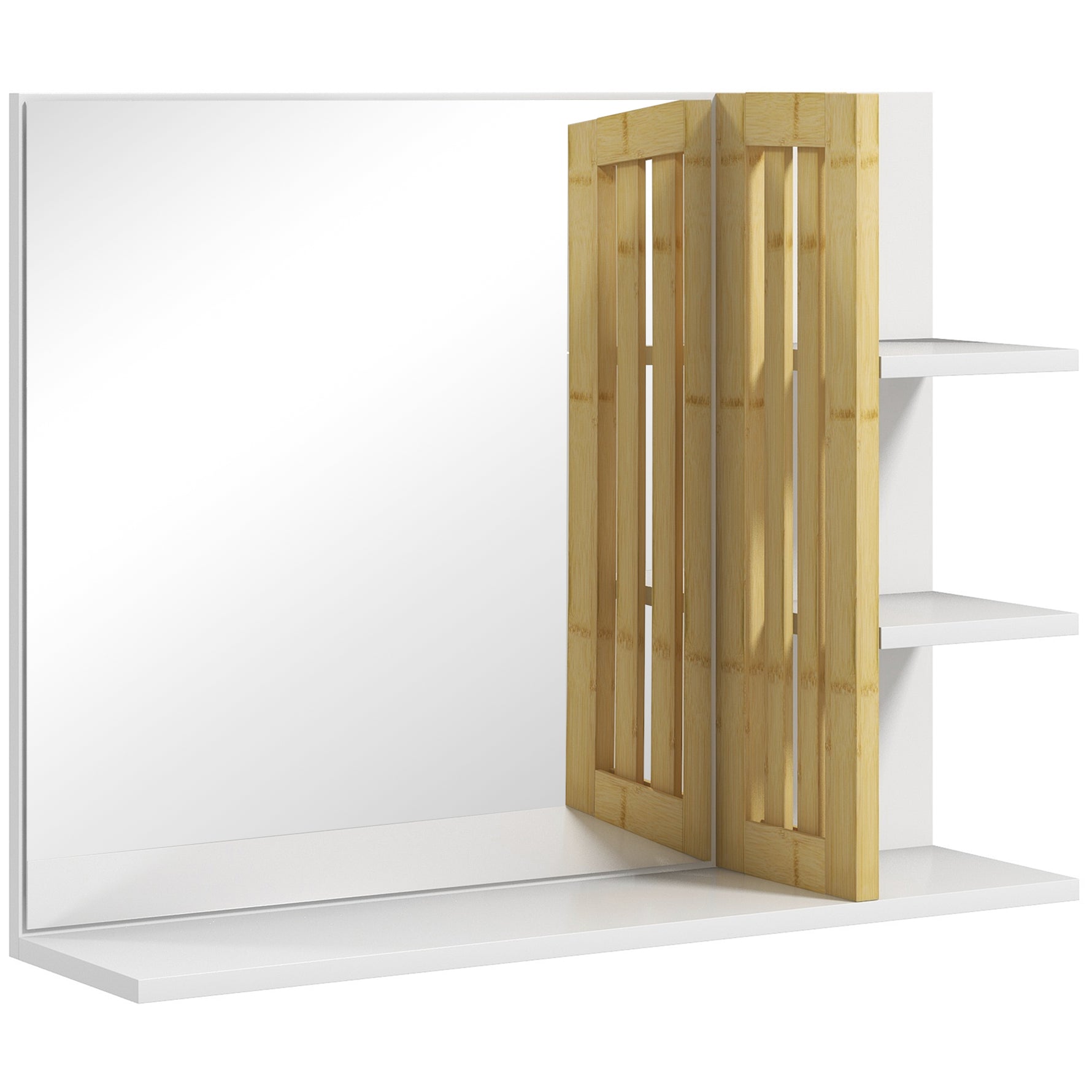 Miroir mural de salle de bain avec 3 étagères latérales 1 étagère inférieure en bambou 45 x 15 x 58,5 cm blanc