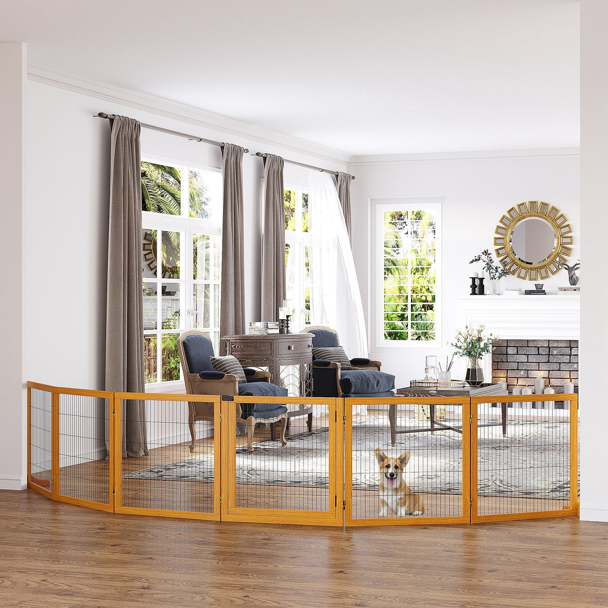 Barrière de sécurité pour chien barrière pliable à 6 panneaux avec pieds amovibles 432 x 36 x 70 cm jaune