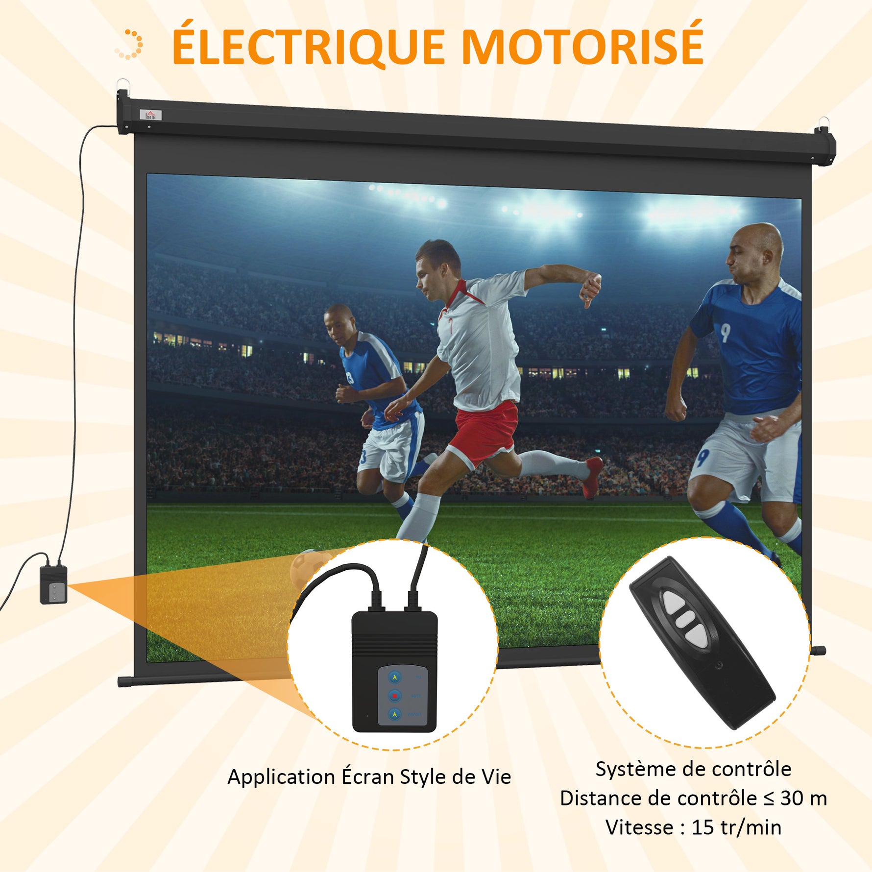 Écran vidéoprojecteur motorisé et électrique 100 Pouces, 4:3 4K HD, panneau de commande et télécommande
