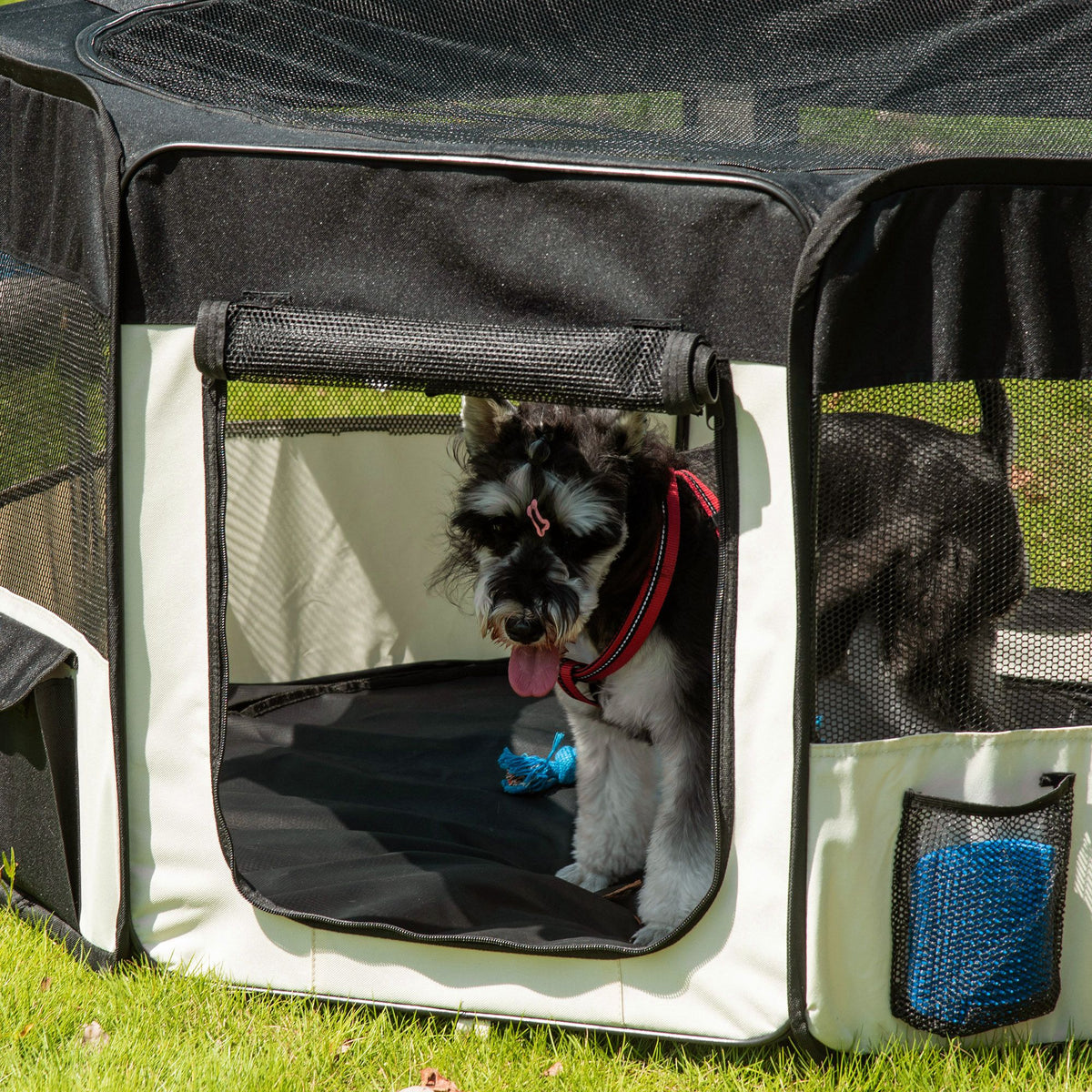 Parc enclos pliable pour chien chat petits animaux octogonal en tissu Oxford et acier - Ø 120 x 58H cm - noir et crème