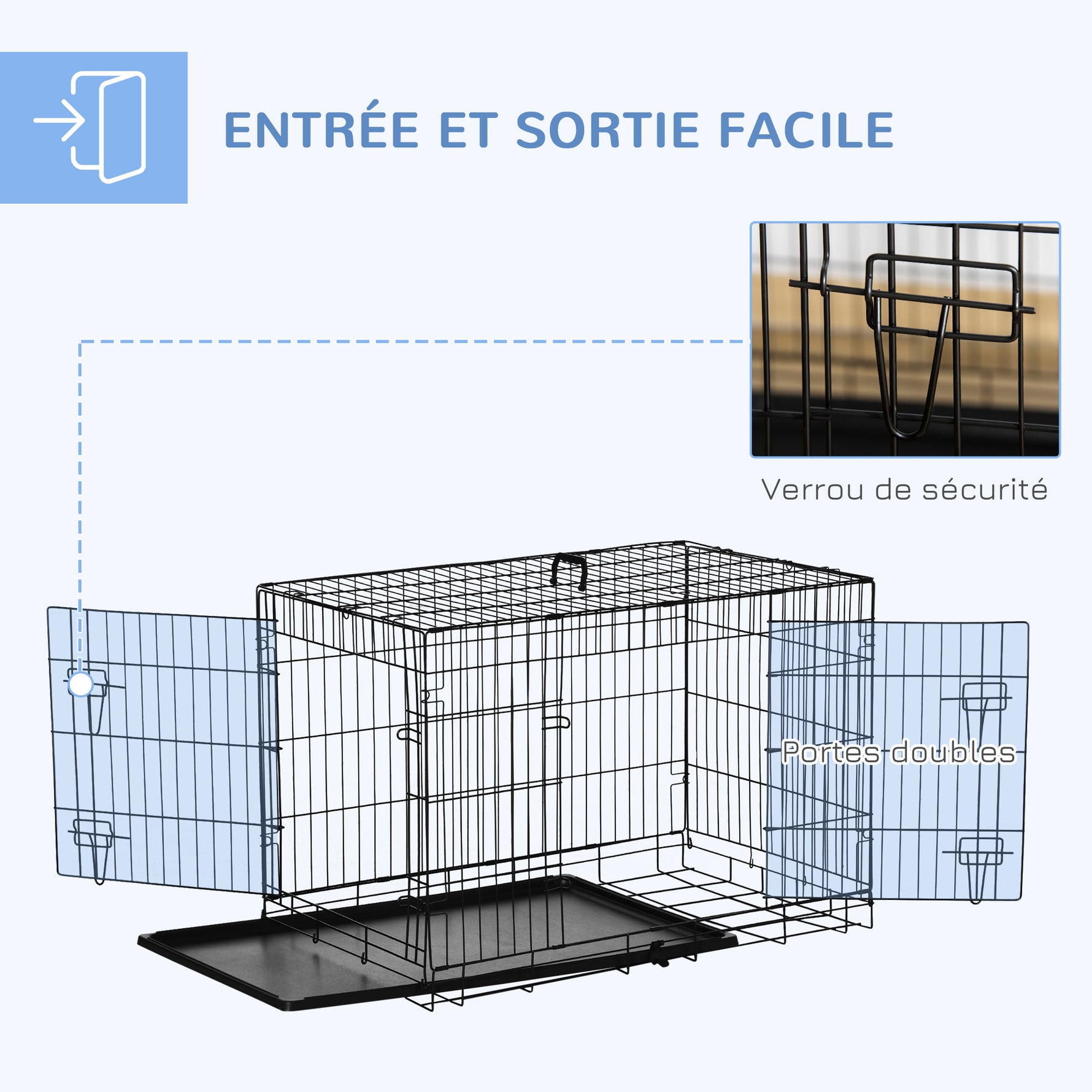 Cage caisse de transport pliante pour chien en métal noir 92 x 57 x 62,5 cm