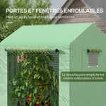 Serre de jardin 2,8m² avec 1 grande porte enroulable et 2 fenêtres, dim. 200L x 140l x 200H cm, vert
