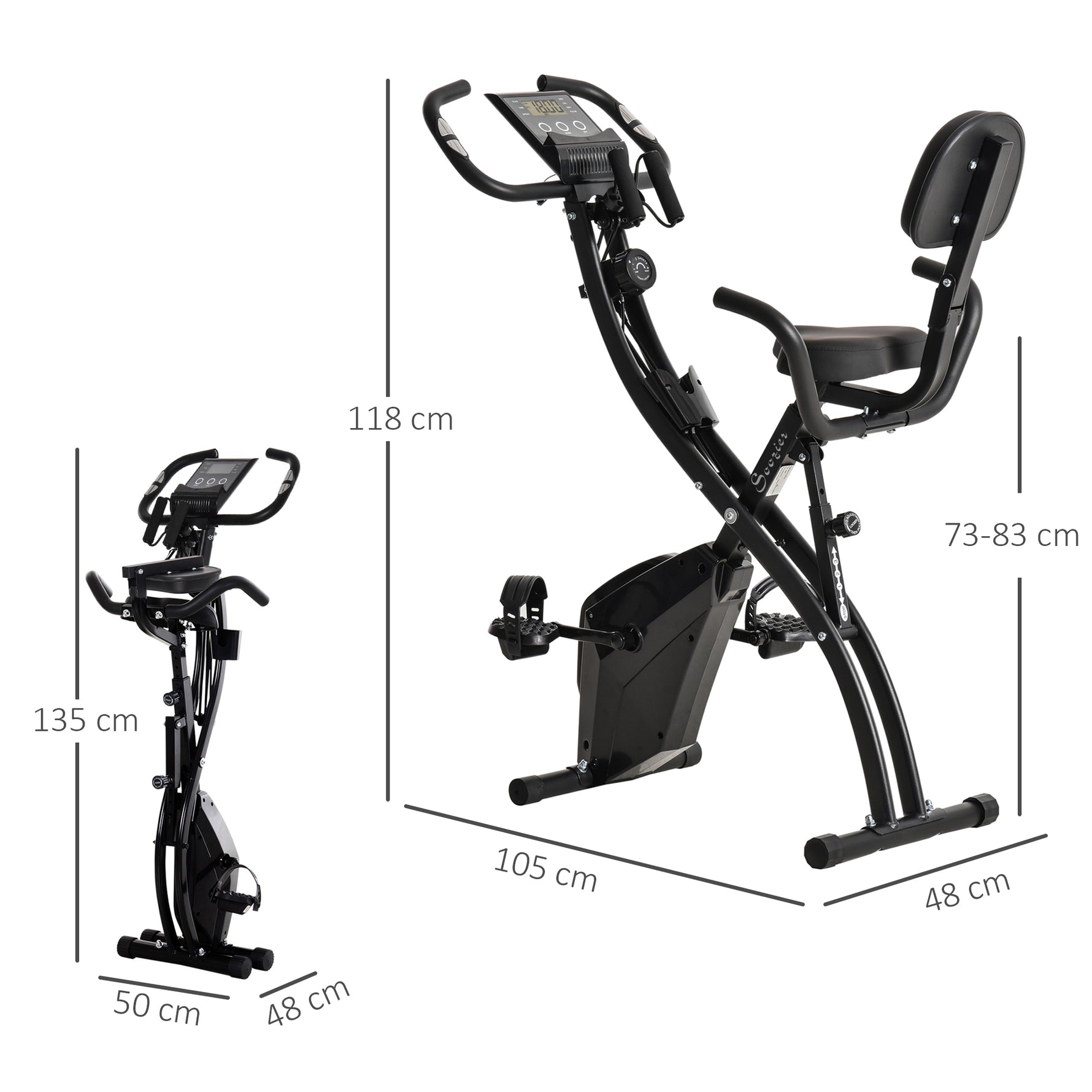 Vélo d'Appartement Pliable 4-en-1 - Ergomètre Magnétique Silencieux avec Cordes de Résistance - Sport Maison et Cardio-training avec Roulettes, Selle Confort et LCD (Max 120kg), Noir