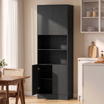 Buffet Haut Cuisine, Armoire de Cuisine, 4 Portes à Fermeture Douce, 2 Compartiments Ouverts et Étagères Réglables, Noir