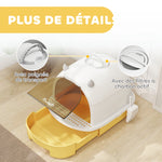 Maison de toilette pour chat bac à litière fermé chat poignée de transport porte translucide 40,5 x 52 x 39 cm jaune