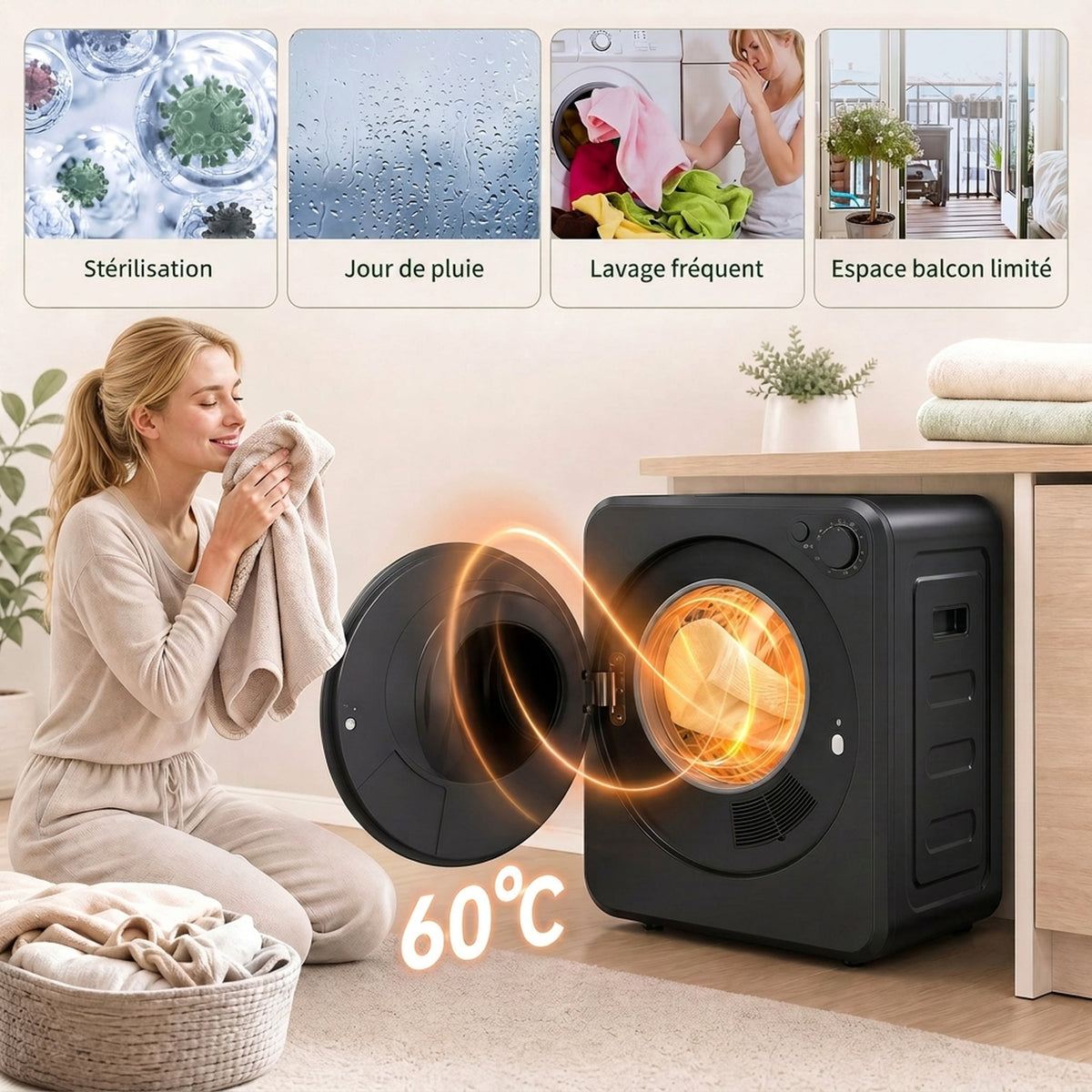 2.5kg Compact Vented Tumble Dryer, 400/800W Electric Clothes Dryer, 5 Drying Modes, Front Loading, Black