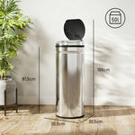 Poubelle à capteur de mouvement ouverture automatique 50 L en acier inoxydable noir et argent