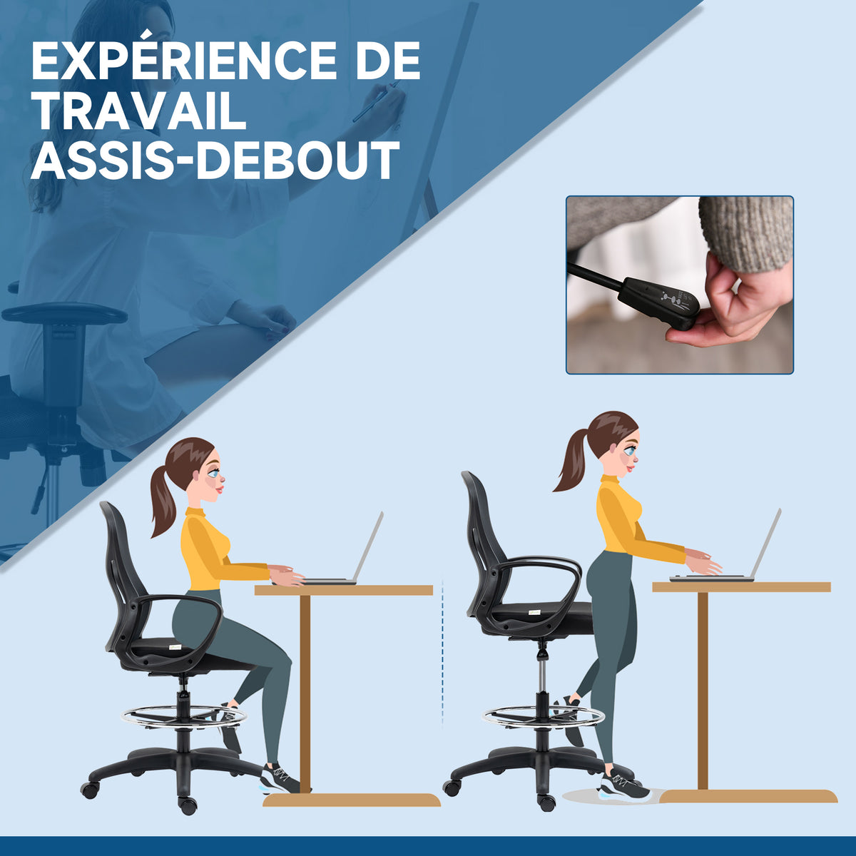 Lot de 2 fauteuils de bureau chaise de bureau assise haute réglable pivotant 360° maille respirante noir