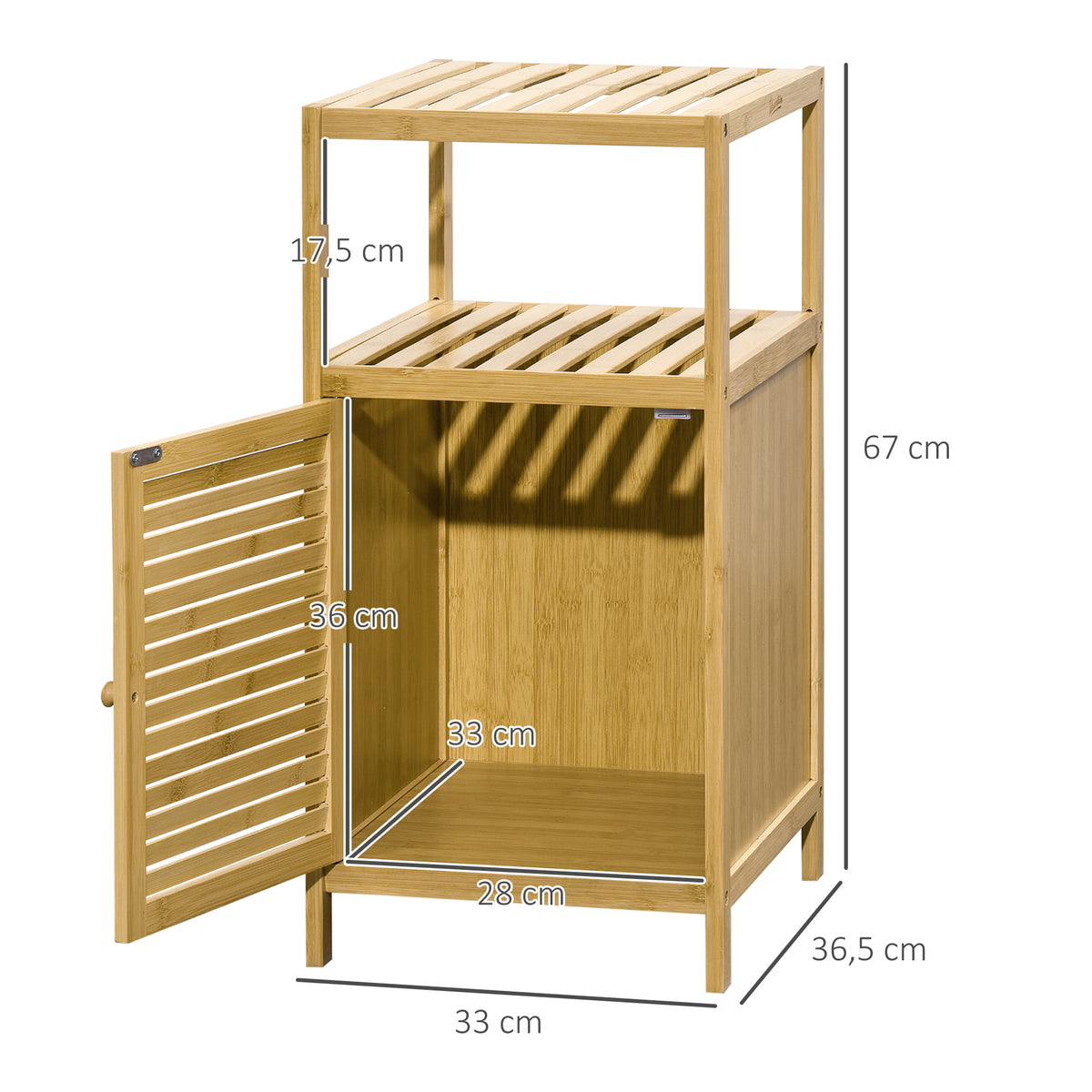 Meuble de rangement pour salle de bain en bambou 2 étagères et 1 placard avec porte 33 x 36,5 x 67 cm naturel
