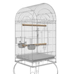 Cage à oiseaux sur roulettes avec étagère plateau amovible 2 bols perchoir acier inoxydable 51 x 51 x 153 cm blanc
