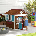 Cabane enfant extérieur maison enfant extérieure avec porte fenêtres et jardinières 114 x 126,4 x 135 cm Marron