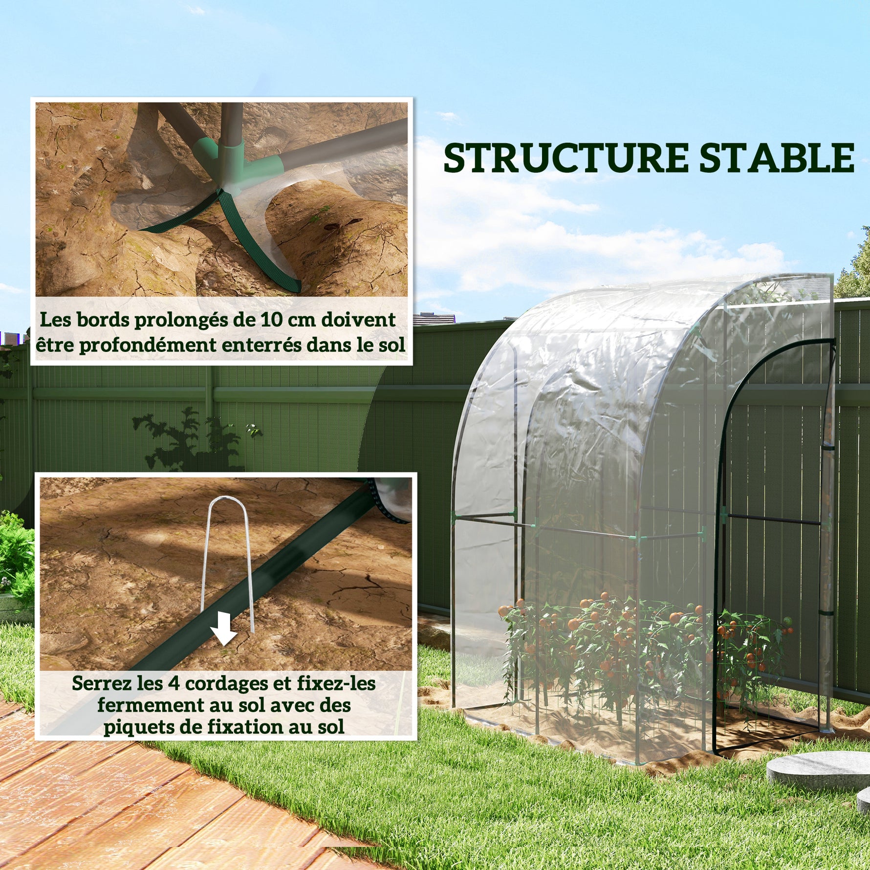 Serre de Jardin adossée serre adossée 2 portes zippées enroulables acier PVC transparent