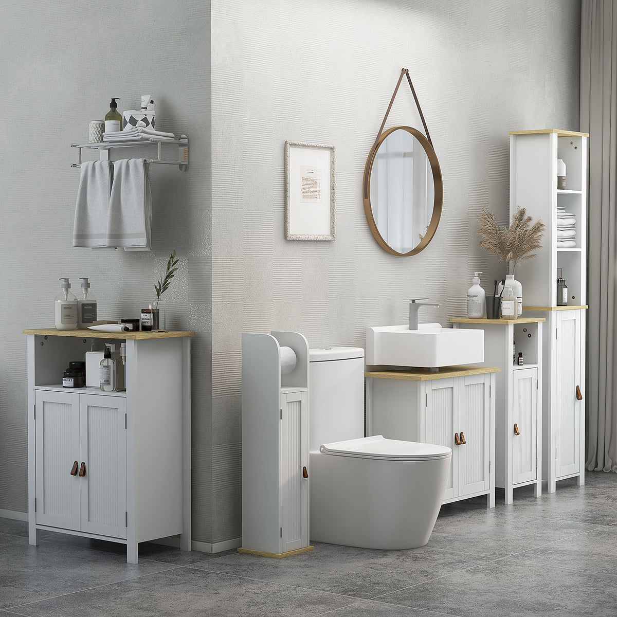 Meuble de salle de bain support papier toilette avec placard et étagères réglables 20 x 20 x 80 cm blanc