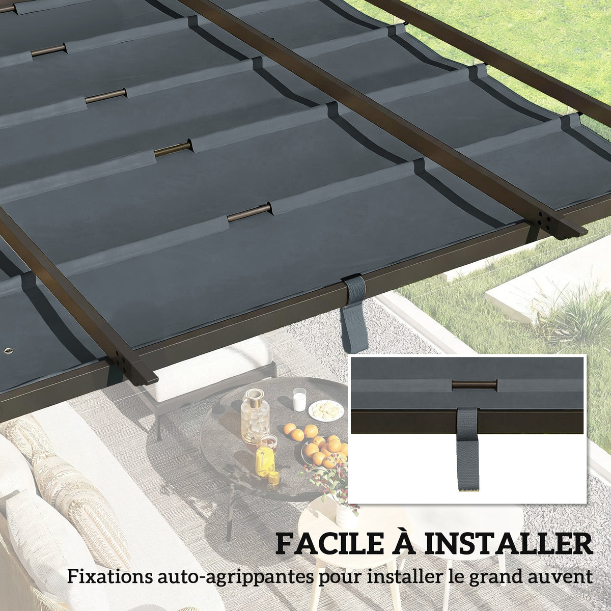 Toile de Toit pour pergola Bâche pour Pergola rétractable de 3 x 3 m, Polyester 180g/m³, Anti-UV 30+, Gris foncé